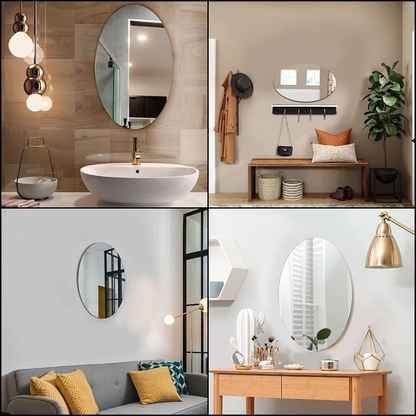 Adhesive Oval Mirror - Peel and Stick Acrylic Wall Mirror, No Drilling Needed for Bathroom, Dorm & Entryway