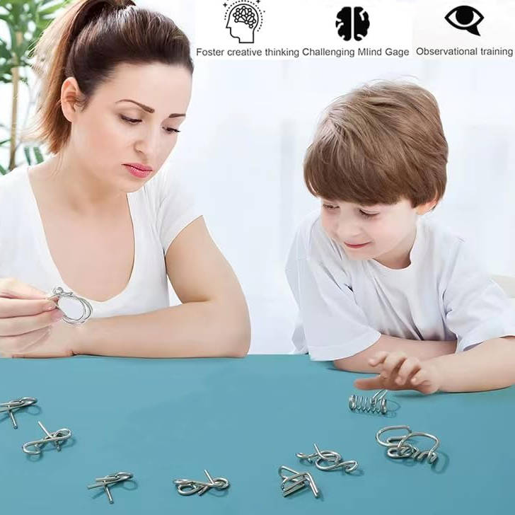 Metal Wire Brain Teaser Puzzle Set - IQ Test Mind Puzzles for Adults & Kids