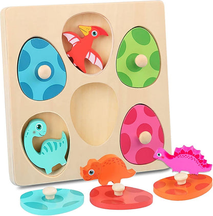 Wooden Dinosaur Jigsaw Puzzle for Kids - Educational Toddler Learning Toy