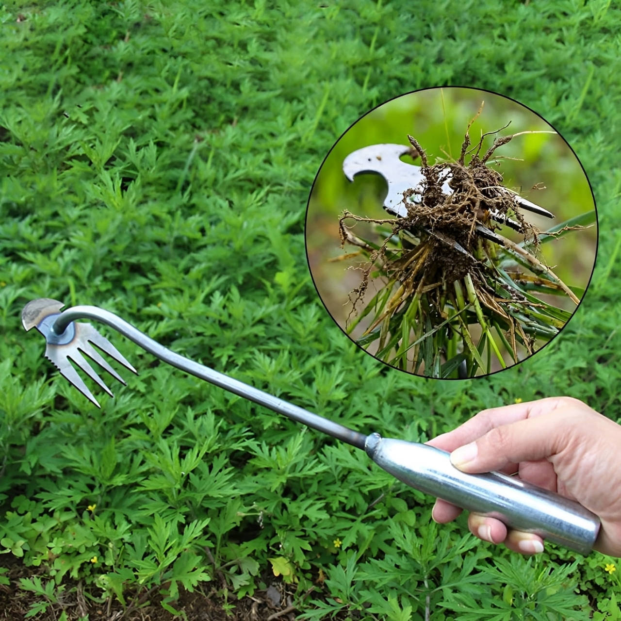 Weed Puller Tool with Steel Claw - Manual Root Removal Garden Weeder, Long Handle Stand-Up Weed Remover for Lawn & Garden Beds