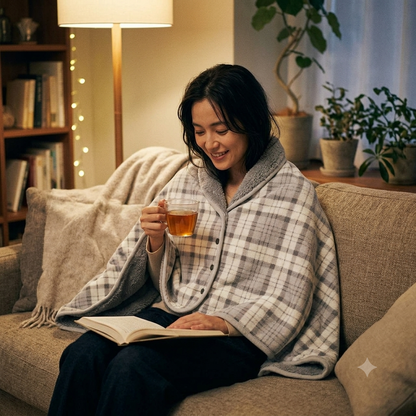 Wearable Plaid Fleece Blanket Hoodie Wrap - Poncho Shawl Throw for Adults, Oversized Soft Fleece