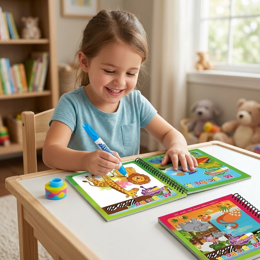 Magic Water Drawing Book - Reusable Water Doodle Book for Kids, Mess-Free No Ink Coloring Activity, Travel Toy