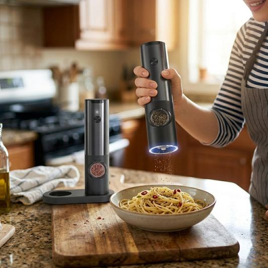 Electric Salt & Pepper Mill - Rechargeable One-Touch Ceramic Grinder with Adjustable Coarseness & LED Light
