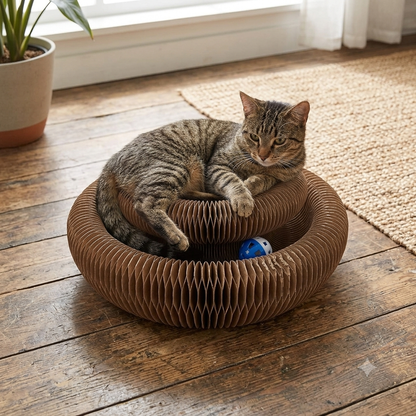 Foldable Cardboard Cat Scratcher with Rolling Ball Toy - Scratching Pad & Lounge Board for Cats, Multi-Cat Households