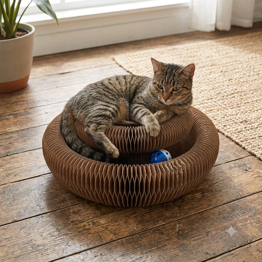 Foldable Cardboard Cat Scratcher with Rolling Ball Toy - Scratching Pad & Lounge Board for Cats, Multi-Cat Households
