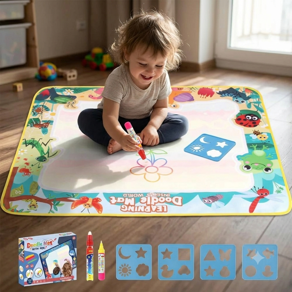 Reusable Water Doodle Mat for Kids - Mess-Free No-Ink Drawing Board with Water Pen for Toddlers & Preschoolers