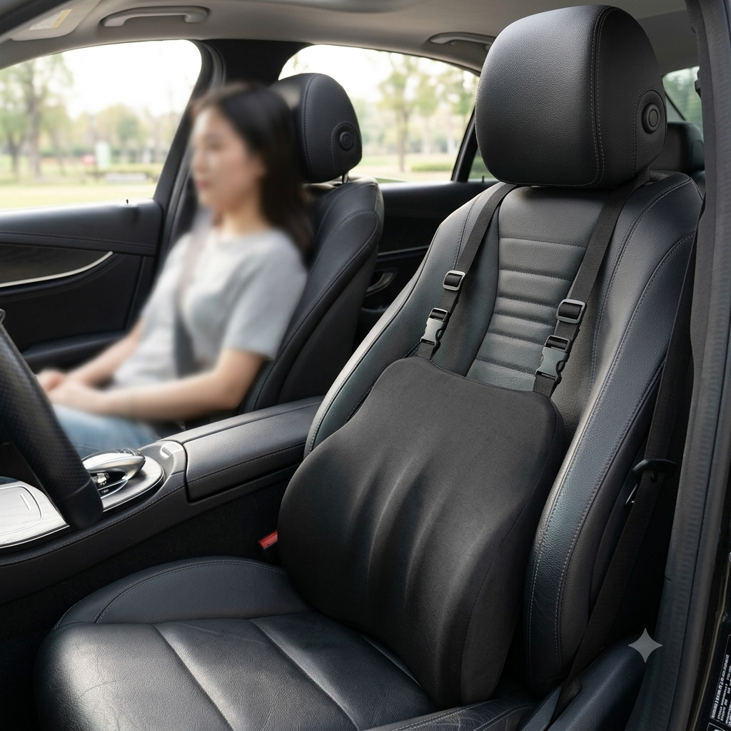 Car Lumbar Back Support Pillow - Memory Foam Lower Back Cushion with Adjustable Straps for Car Seat & Office Chair