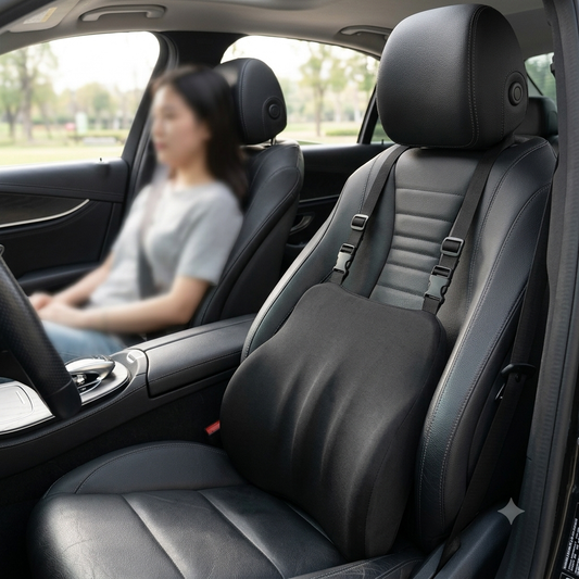 Car Lumbar Back Support Pillow - Memory Foam Lower Back Cushion with Adjustable Straps for Car Seat & Office Chair