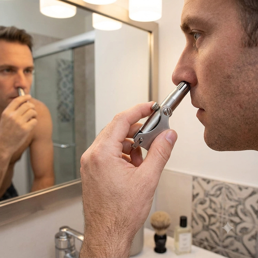 Stainless Steel Manual Nose & Ear Hair Trimmer for Men - Battery-Free Hand Crank Rotary Trimmer, Rust-Resistant