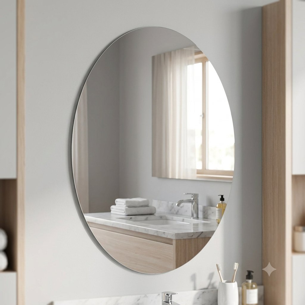 Adhesive Oval Mirror - Peel and Stick Acrylic Wall Mirror, No Drilling Needed for Bathroom, Dorm & Entryway