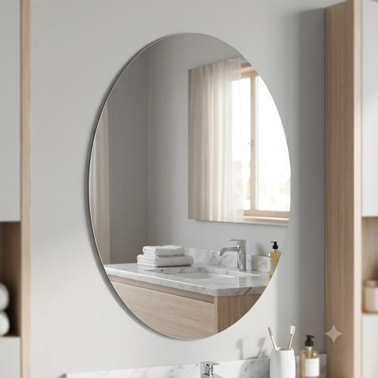 Adhesive Oval Mirror - Peel and Stick Acrylic Wall Mirror, No Drilling Needed for Bathroom, Dorm & Entryway