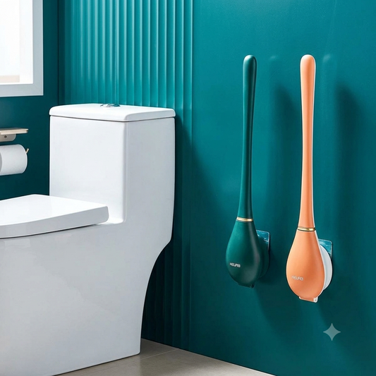 Soft Silicone Toilet Brush with Holder - Flexible Bristle-Free Cleaner