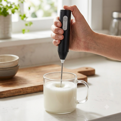 Electric Milk Frother - Handheld Cordless Battery-Powered Whisk for Latte, Cappuccino & Matcha Foam