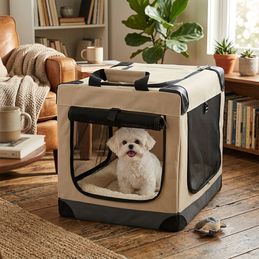 Portable Folding Small Dog Crate & Cat Carrier - Foldable Travel Kennel for Small to Medium Pets, Lightweight Soft-Sided Pet Crate