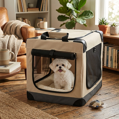 Portable Folding Small Dog Crate & Cat Carrier - Foldable Travel Kennel for Small to Medium Pets, Lightweight Soft-Sided Pet Crate