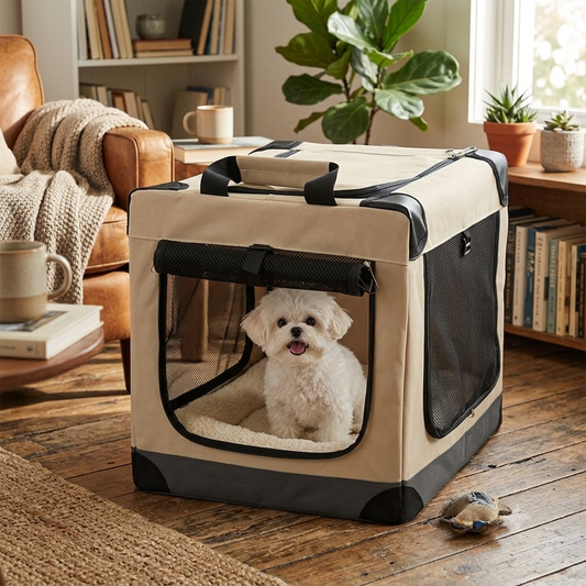 Portable Folding Small Dog Crate & Cat Carrier - Foldable Travel Kennel for Small to Medium Pets, Lightweight Soft-Sided Pet Crate