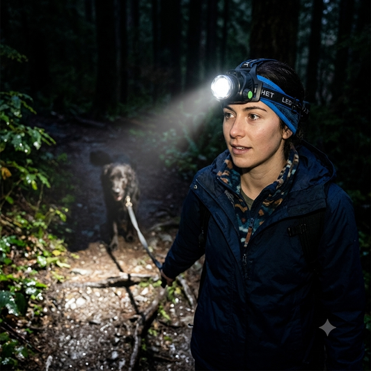Rechargeable LED Headlamp with Zoom - Hands-Free Flashlight for Camping, Hiking, Running, Dog Walking & Repairs