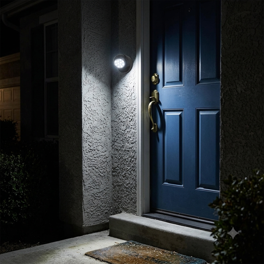 Wireless Motion Sensor LED Spotlight – 360° Rotatable, Battery Powered Outdoor Security Light, No Wiring