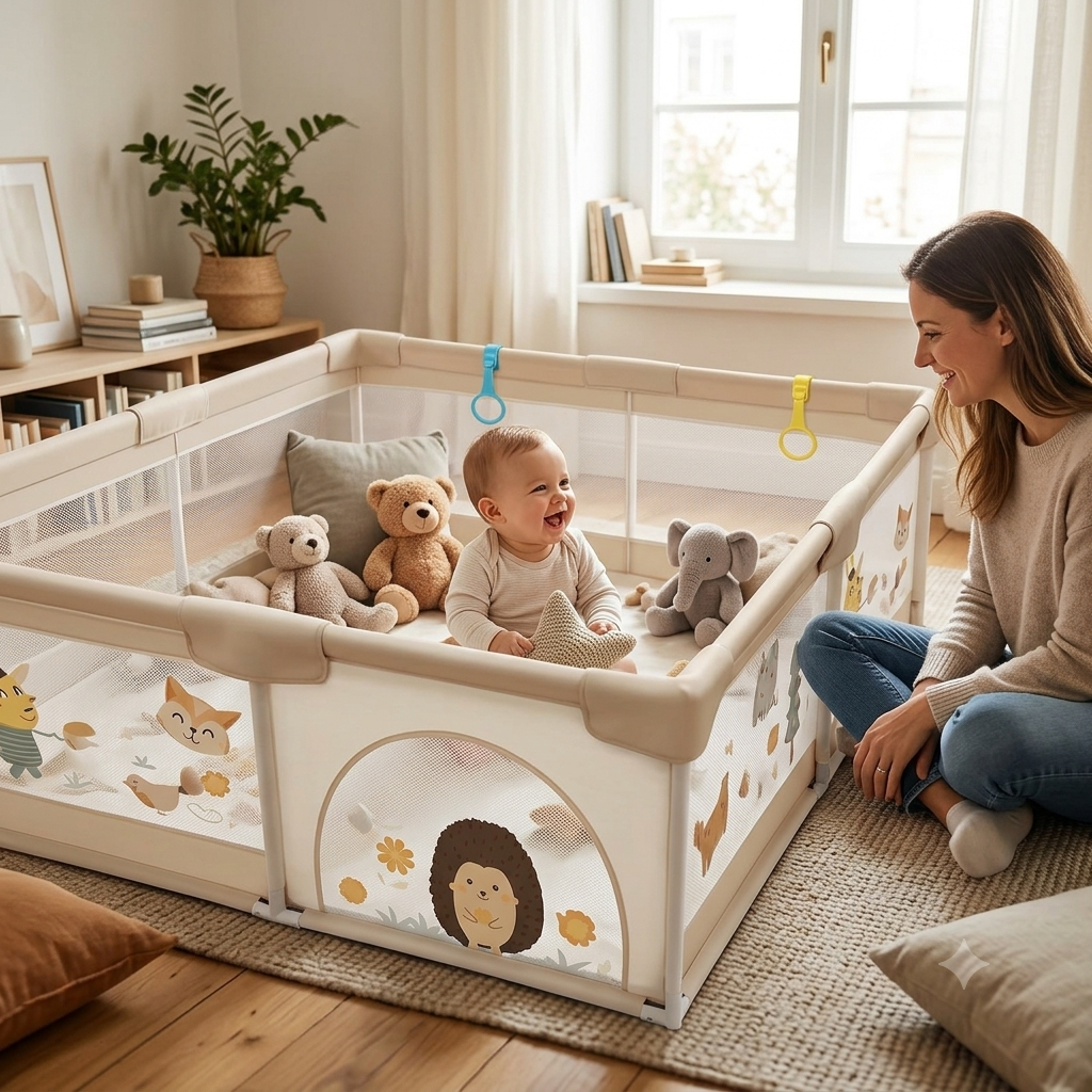 Baby Playpen & Play Yard - Safe Enclosed Play Space for Infants & Toddlers, Portable Foldable Baby Gate Alternative