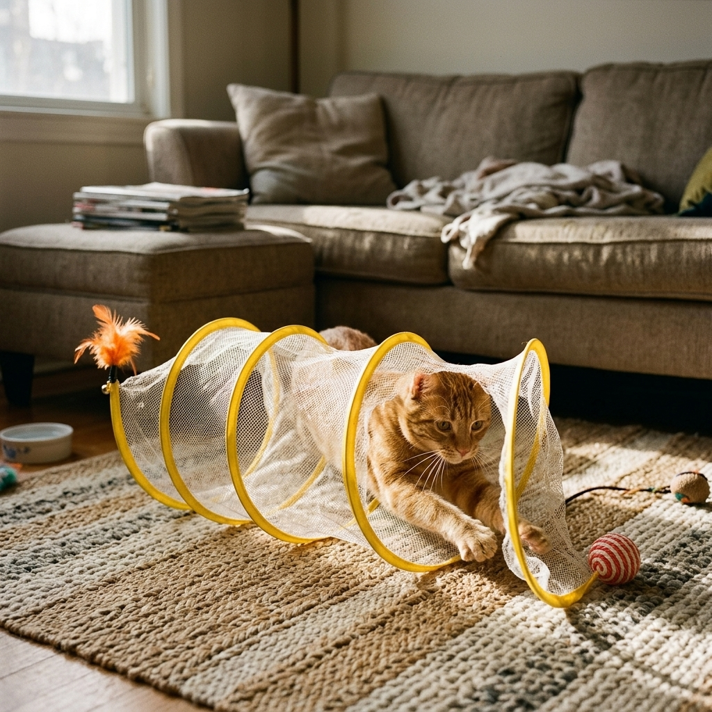 Collapsible S-Type Interactive Cat Tunnel with Crinkle Sound & Hanging Ball