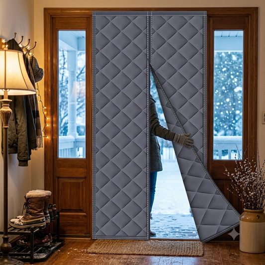 Magnetic Thermal Door Draft Blocker Curtain - Energy Saving Winter Insulation