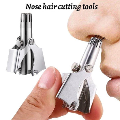 Stainless Steel Manual Nose & Ear Hair Trimmer for Men - Battery-Free Hand Crank Rotary Trimmer, Rust-Resistant