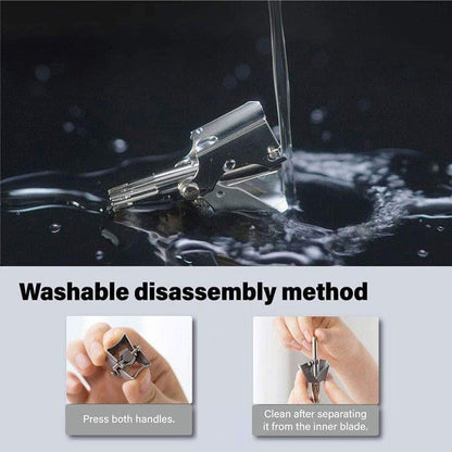 Stainless Steel Manual Nose & Ear Hair Trimmer for Men - Battery-Free Hand Crank Rotary Trimmer, Rust-Resistant