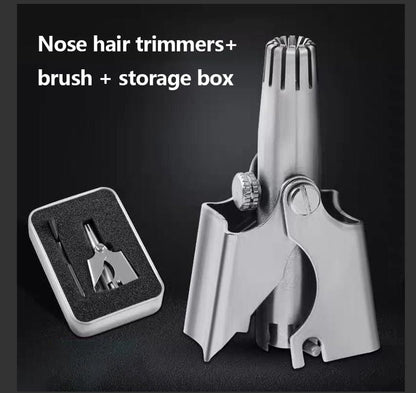 Stainless Steel Manual Nose & Ear Hair Trimmer for Men - Battery-Free Hand Crank Rotary Trimmer, Rust-Resistant