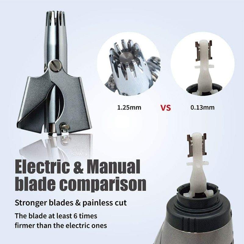 Stainless Steel Manual Nose & Ear Hair Trimmer for Men - Battery-Free Hand Crank Rotary Trimmer, Rust-Resistant