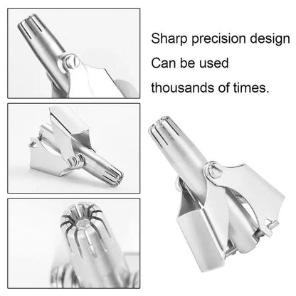 Stainless Steel Manual Nose & Ear Hair Trimmer for Men - Battery-Free Hand Crank Rotary Trimmer, Rust-Resistant