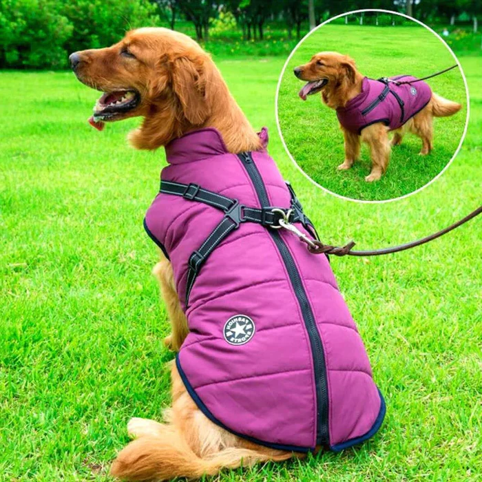 Waterproof Winter Dog Jacket with Built-In Harness - Sherpa Fleece Lined Cold Weather Coat for Dogs