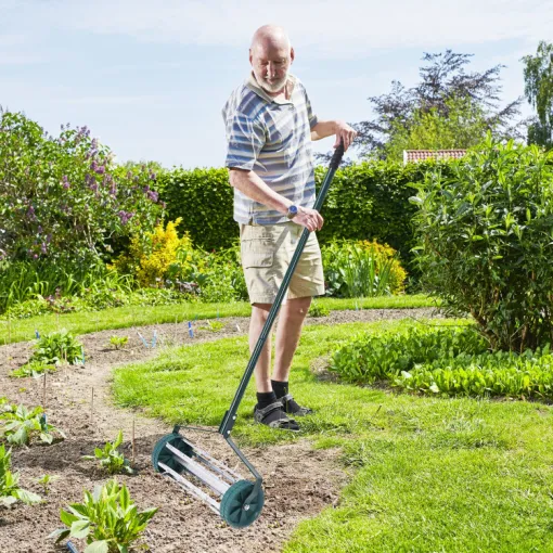 Manual Lawn Spike Soil Aerator - Push Roller Garden Aerating Tool