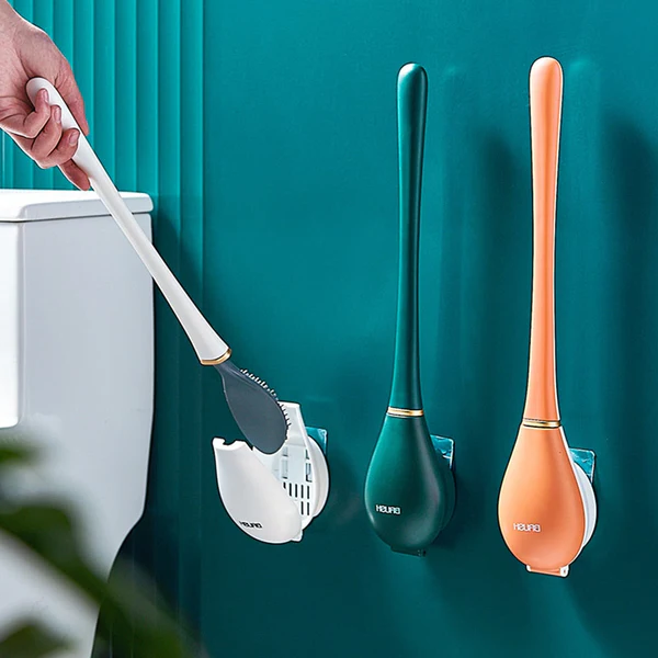 Soft Silicone Toilet Brush with Holder - Flexible Bristle-Free Cleaner