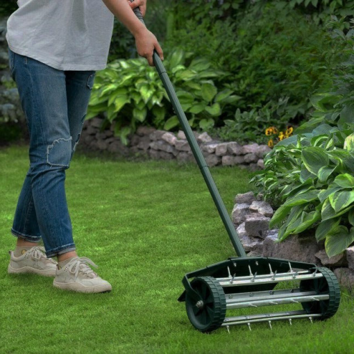 Manual Lawn Spike Soil Aerator - Push Roller Garden Aerating Tool