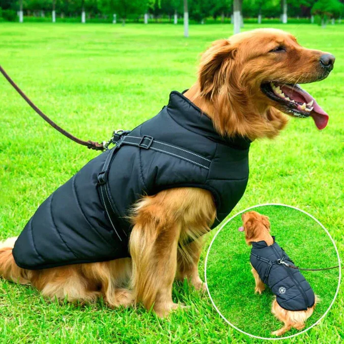 Waterproof Winter Dog Jacket with Built-In Harness - Sherpa Fleece Lined Cold Weather Coat for Dogs