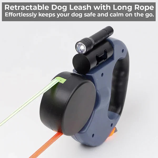Dual Retractable Dog Leash with Flashlight - No-Tangle 2-Dog Leash with Waste Bag Holder & Reflective Stitching